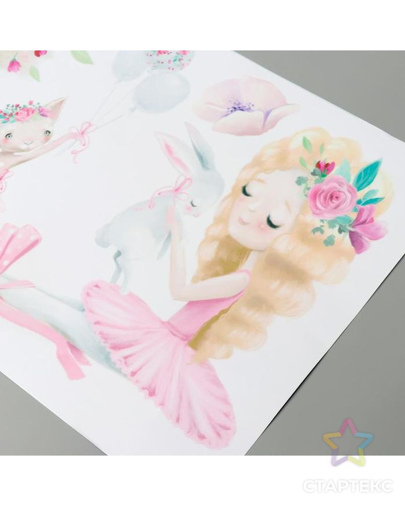 Наклейка пластик интерьерная цветная "Малышка-балерина со зверюшками" 30х90 см арт. СМЛ-228858-1-СМЛ0005494927 3