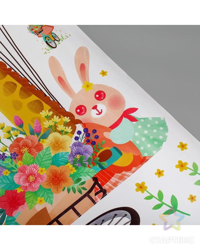 Наклейка пластик интерьерная цветная "Жирафа с зайкой на велосипеде" 60х90 см арт. СМЛ-208891-1-СМЛ0005494932 3