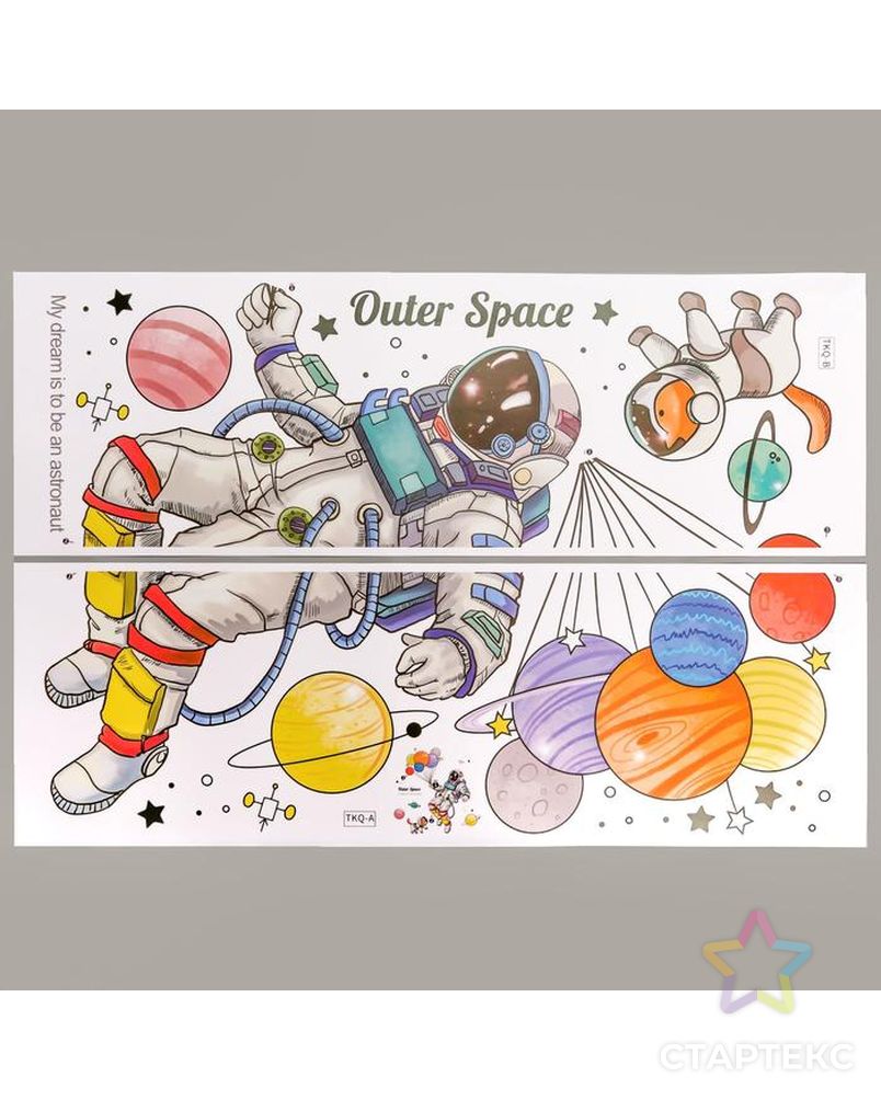 Наклейка пластик интерьерная цветная "Космонавт и планеты в связке" 30х90 см  набор2 листа арт. СМЛ-209079-1-СМЛ0005494954 2