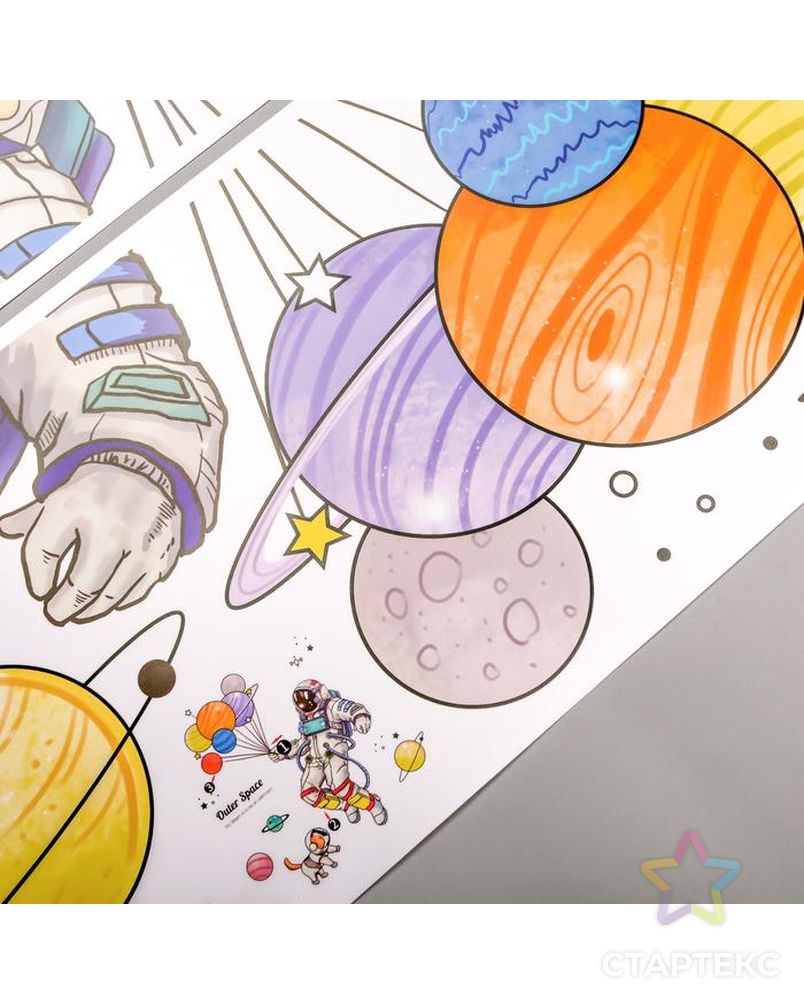 Наклейка пластик интерьерная цветная "Космонавт и планеты в связке" 30х90 см  набор2 листа арт. СМЛ-209079-1-СМЛ0005494954 3