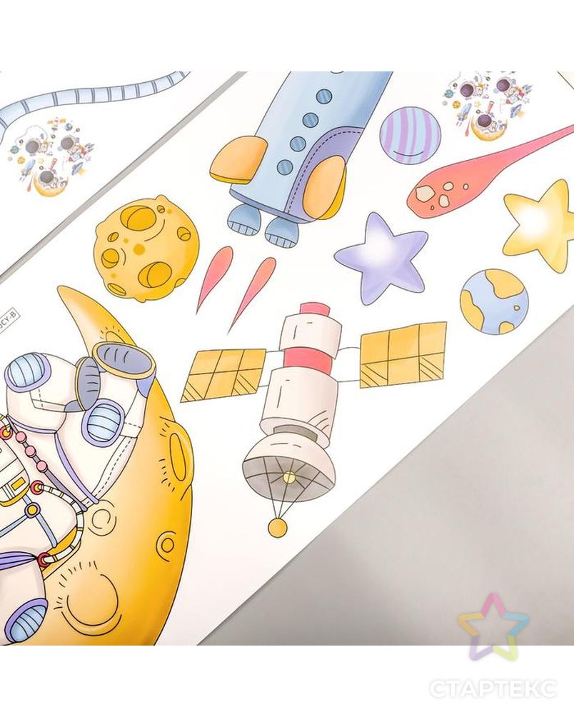 Наклейка пластик интерьерная цветная "Маленькие космонавты" 30х90 см набор 2 листа арт. СМЛ-209081-1-СМЛ0005494956 3