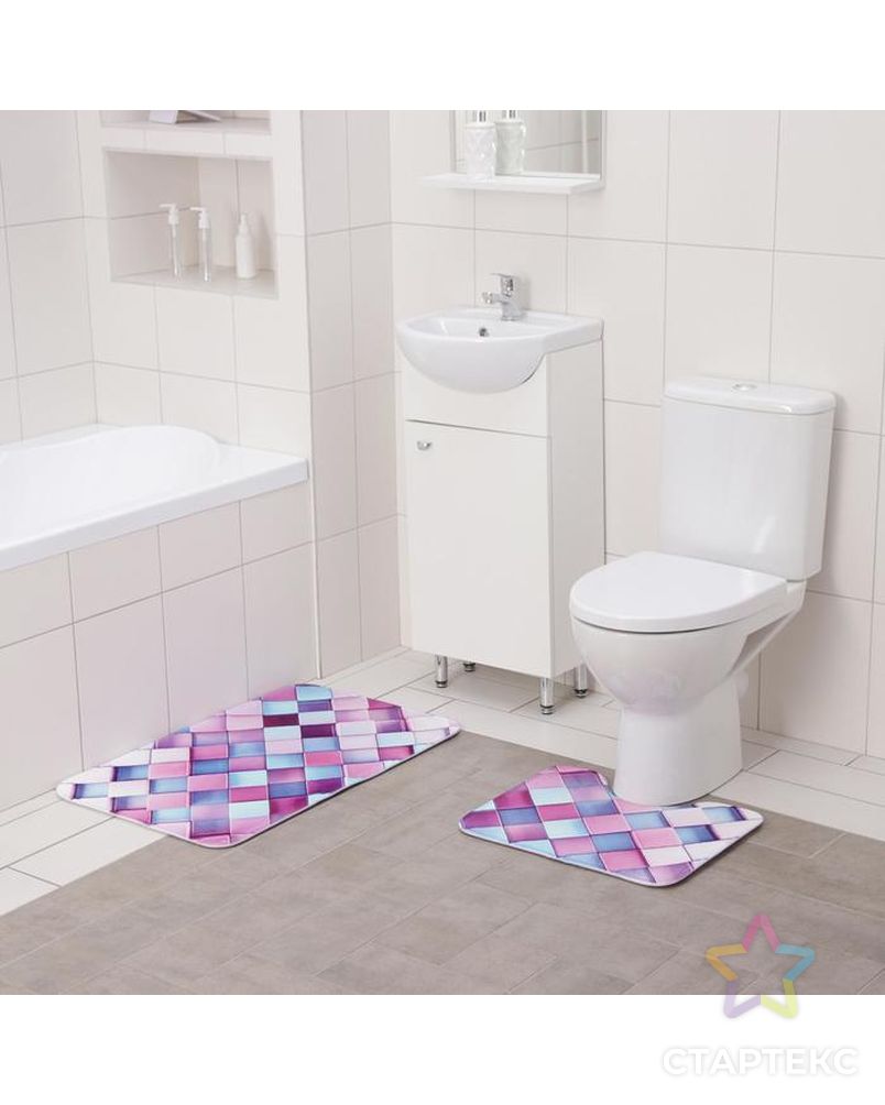 Набор ковриков для ванны и туалета Доляна «Мозаика», 2 шт: 40×50, 50×80 см арт. СМЛ-150899-1-СМЛ0005504398