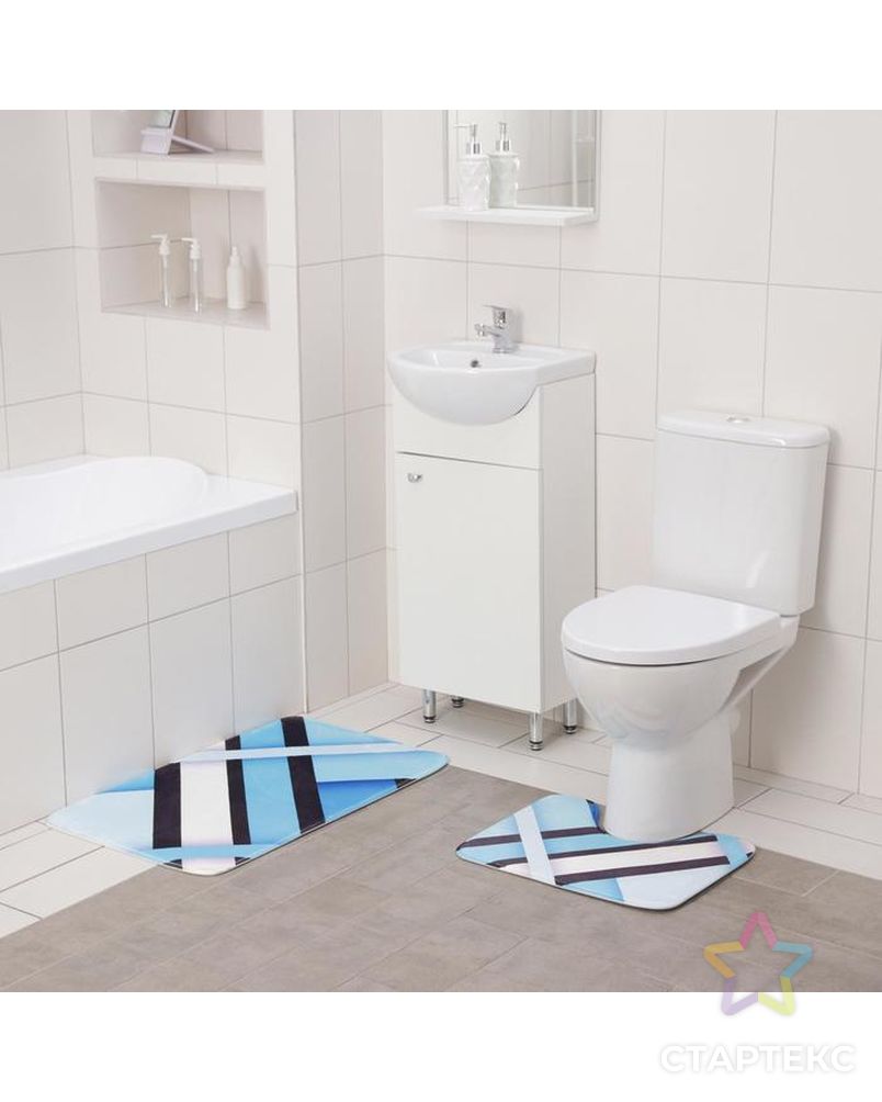 Набор ковриков для ванны и туалета Доляна «Полосатый», 2 шт: 40×50, 50×80 см арт. СМЛ-150900-1-СМЛ0005504400