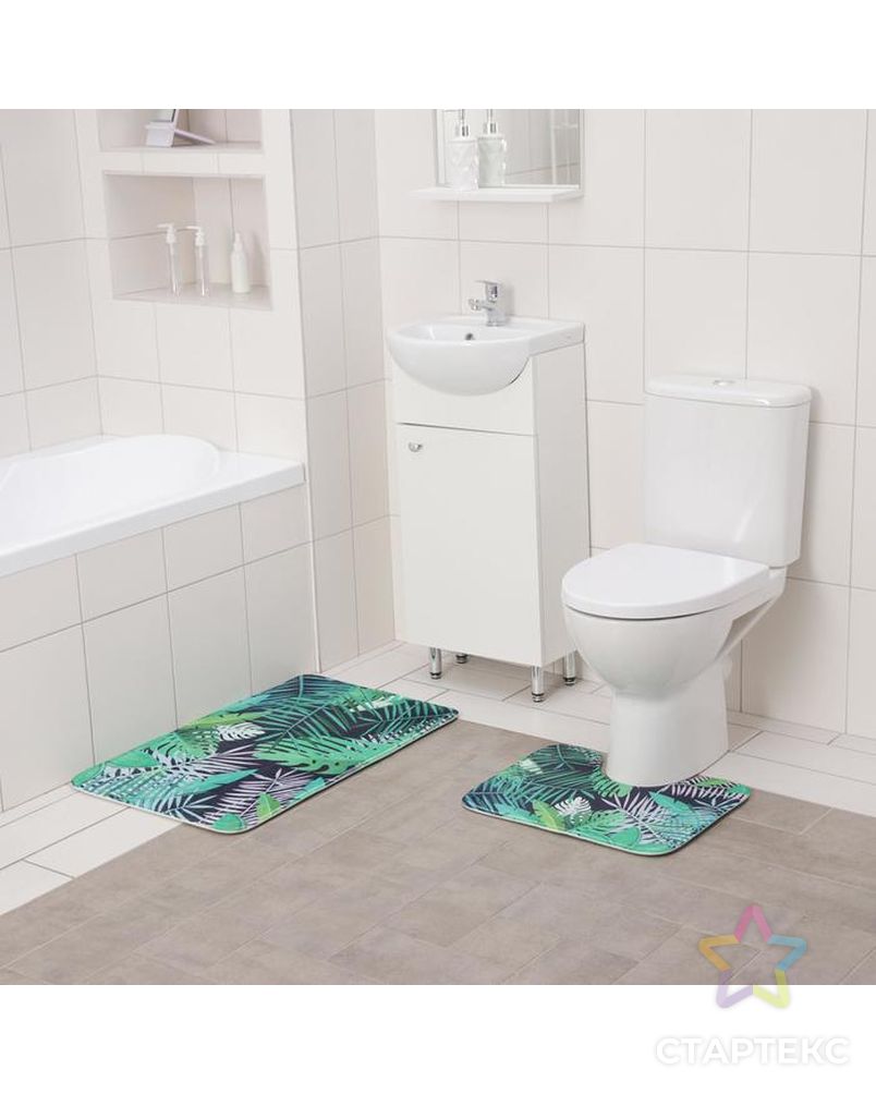 Набор ковриков для ванны и туалета Доляна «Тропики», 2 шт: 40×50, 50×80 см арт. СМЛ-150902-1-СМЛ0005504402 2
