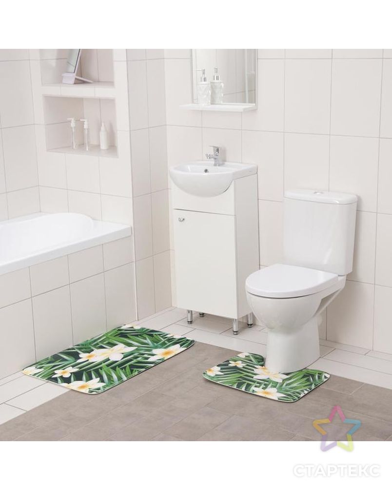 Набор ковриков для ванны и туалета Доляна «Гавайский цветок», 2 шт: 40×50, 50×80 см арт. СМЛ-150903-1-СМЛ0005504403 2