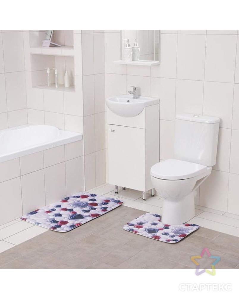 Набор ковриков для ванны и туалета Доляна «Цветная галька», 2 шт: 40×50, 50×80 см арт. СМЛ-150904-1-СМЛ0005504404 2