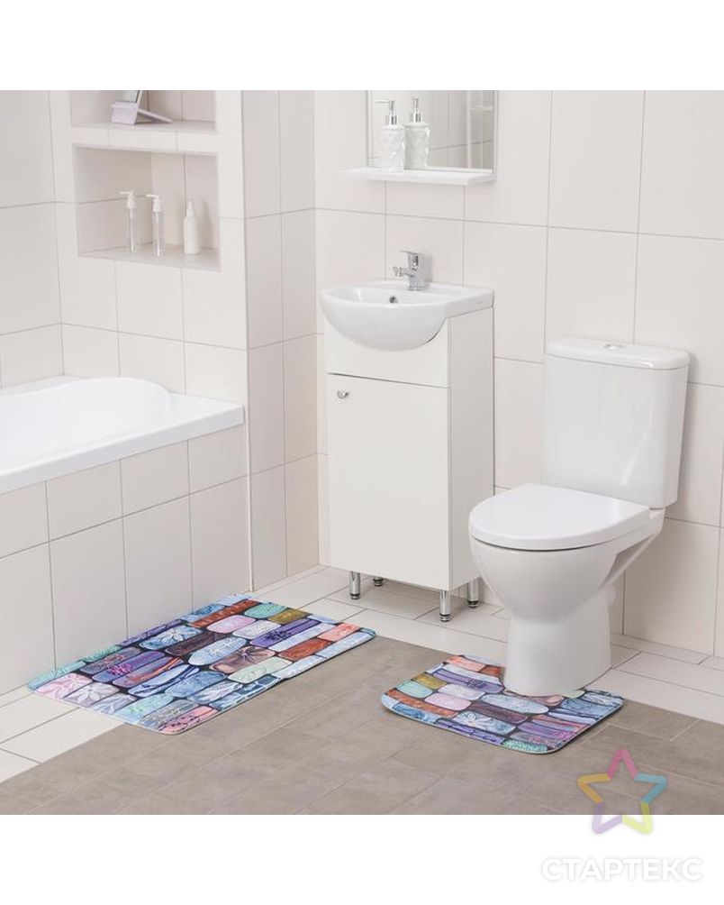 Набор ковриков для ванны и туалета Доляна «Кирпичики», 2 шт: 40×50, 50×80 см арт. СМЛ-150905-1-СМЛ0005504405