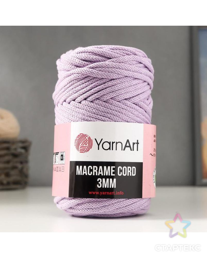 Пряжа "Macrame Cord"  60% хлопок, 40% вискоза/полиэстер 3 мм 85м/250гр (762 св.роз) арт. СМЛ-130544-6-СМЛ0005504922