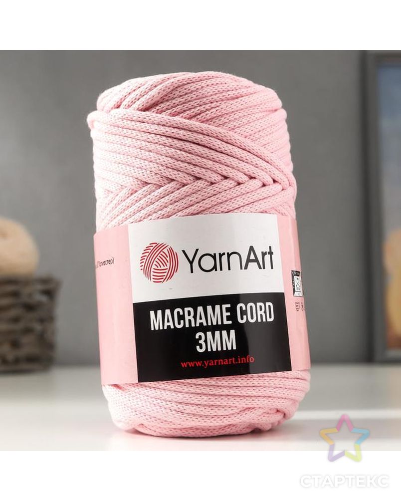 Пряжа "Macrame Cord"  60% хлопок, 40% вискоза/полиэстер 3 мм 85м/250гр (762 св.роз) арт. СМЛ-130544-1-СМЛ0005504968 1