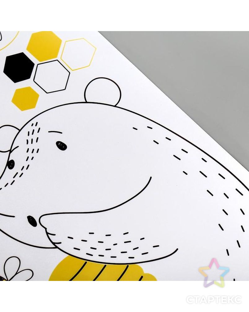 Наклейка пластик интерьерная цветная с чёрным "Медвежонок с мёдом и пчёлами" 30х60 см арт. СМЛ-208900-1-СМЛ0005512195 3