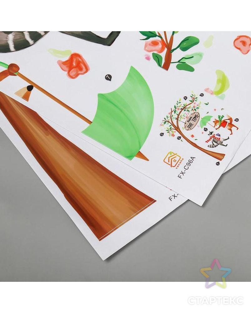 Наклейка пластик интерьерная цветная "Лис и енот" набор 2 листа 30х90 см арт. СМЛ-208904-1-СМЛ0005512199