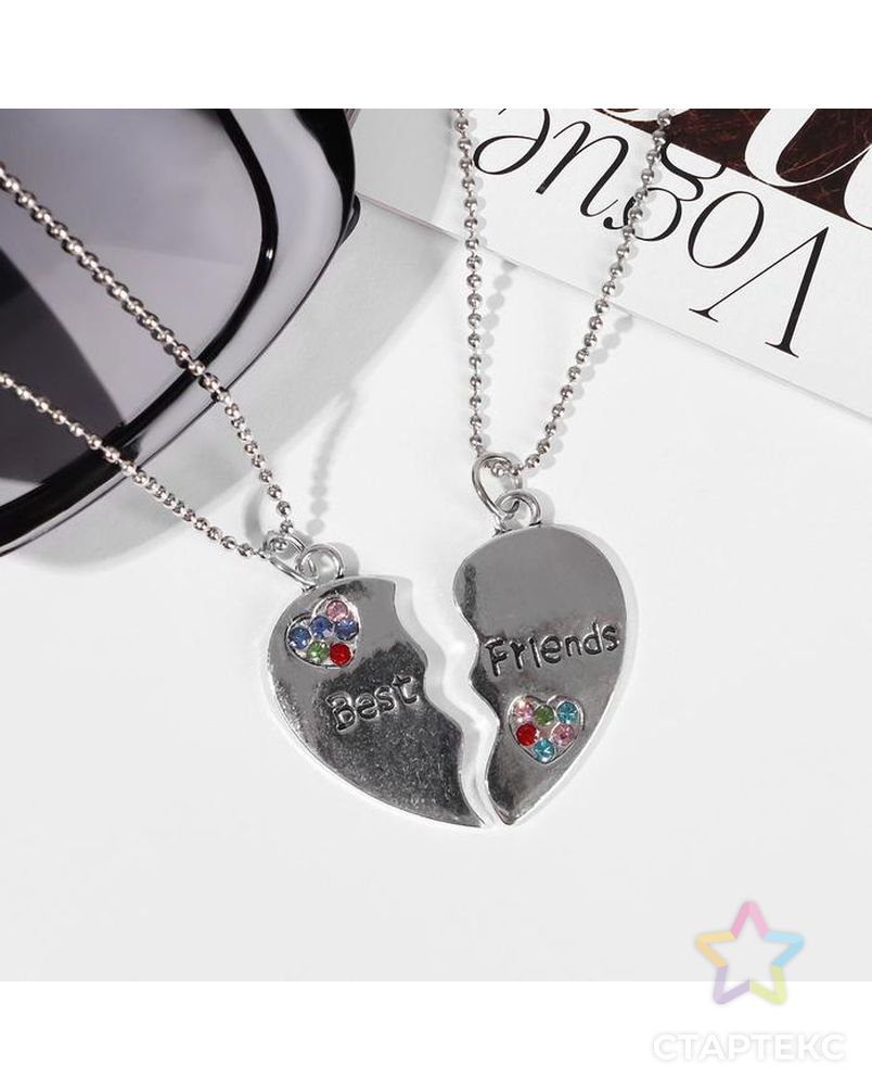 Кулоны "Неразлучники" сердце с камешками, цветной в серебре, 45 см арт. СМЛ-154289-1-СМЛ0005514318 2