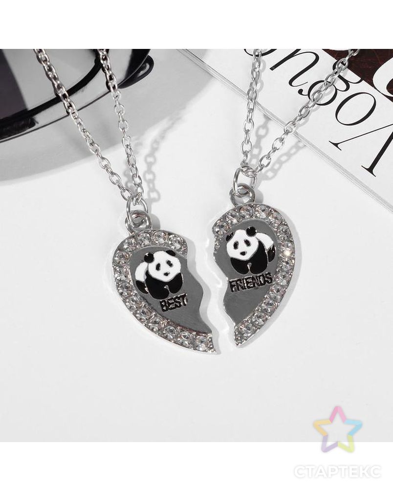 Кулоны "Неразлучники" сердечко с пандами, цвет бело-чёрный в серебре, 45 см арт. СМЛ-154291-1-СМЛ0005514320 2