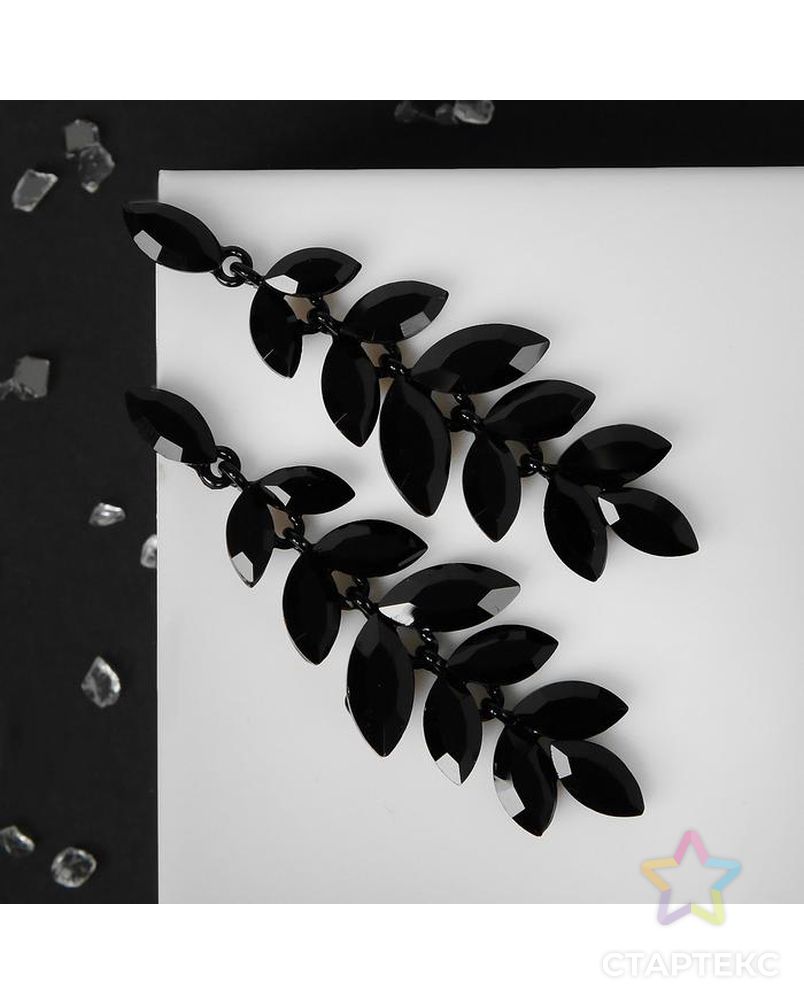 Серьги висячие со стразами "Ажур" зимние листья, цвет чёрный арт. СМЛ-155166-1-СМЛ0005514696 1
