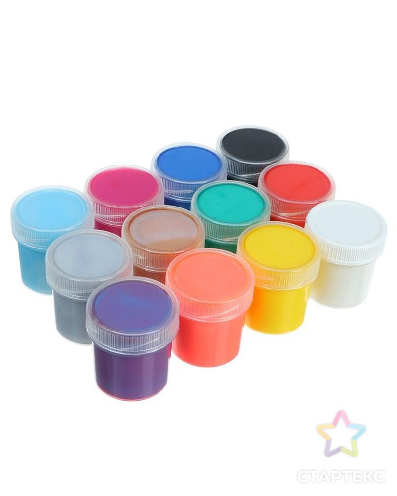 Краска акриловая, набор 12 цветов х 20 мл, Calligrata Mix : 6 стандарных ; металлик, перламутровый, флуоресцентный, с блестками (морозостойкий) арт. СМЛ-180908-1-СМЛ0005515644 3