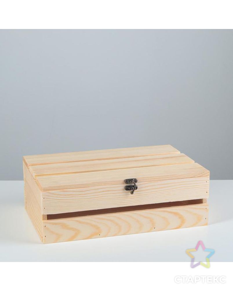 Ящик деревянный 30×20×10 см подарочный с реечной крышкой на петельках с замком арт. СМЛ-138341-1-СМЛ0005525148 1