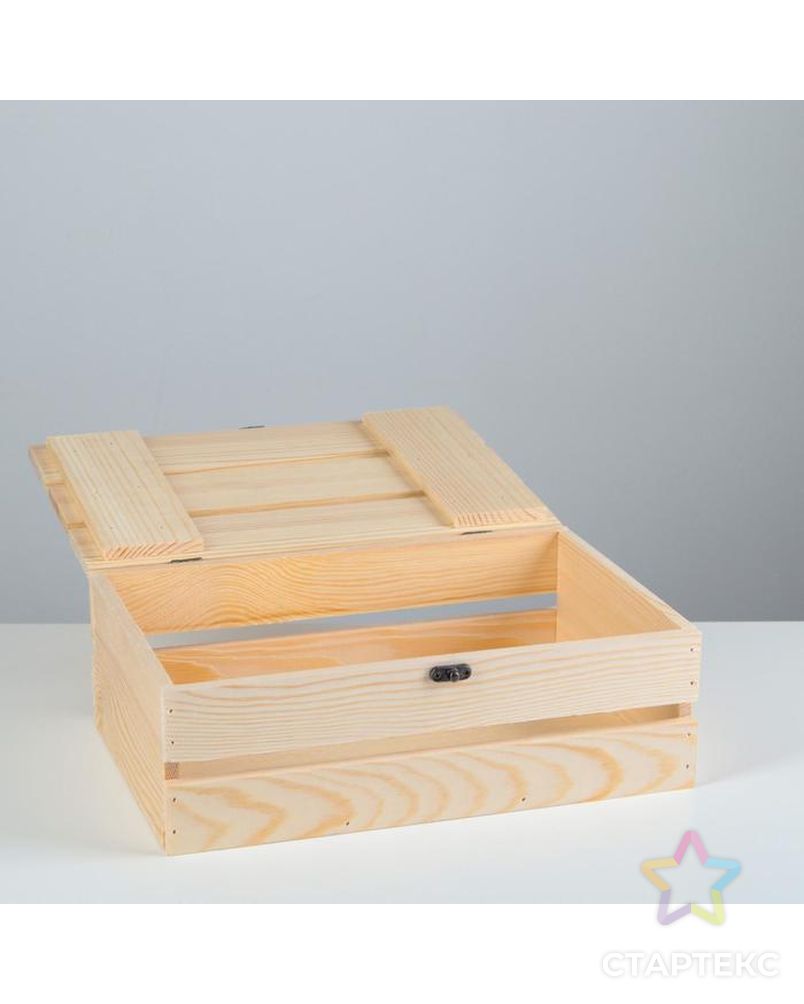 Ящик деревянный 30×20×10 см подарочный с реечной крышкой на петельках с замком арт. СМЛ-138341-1-СМЛ0005525148 2