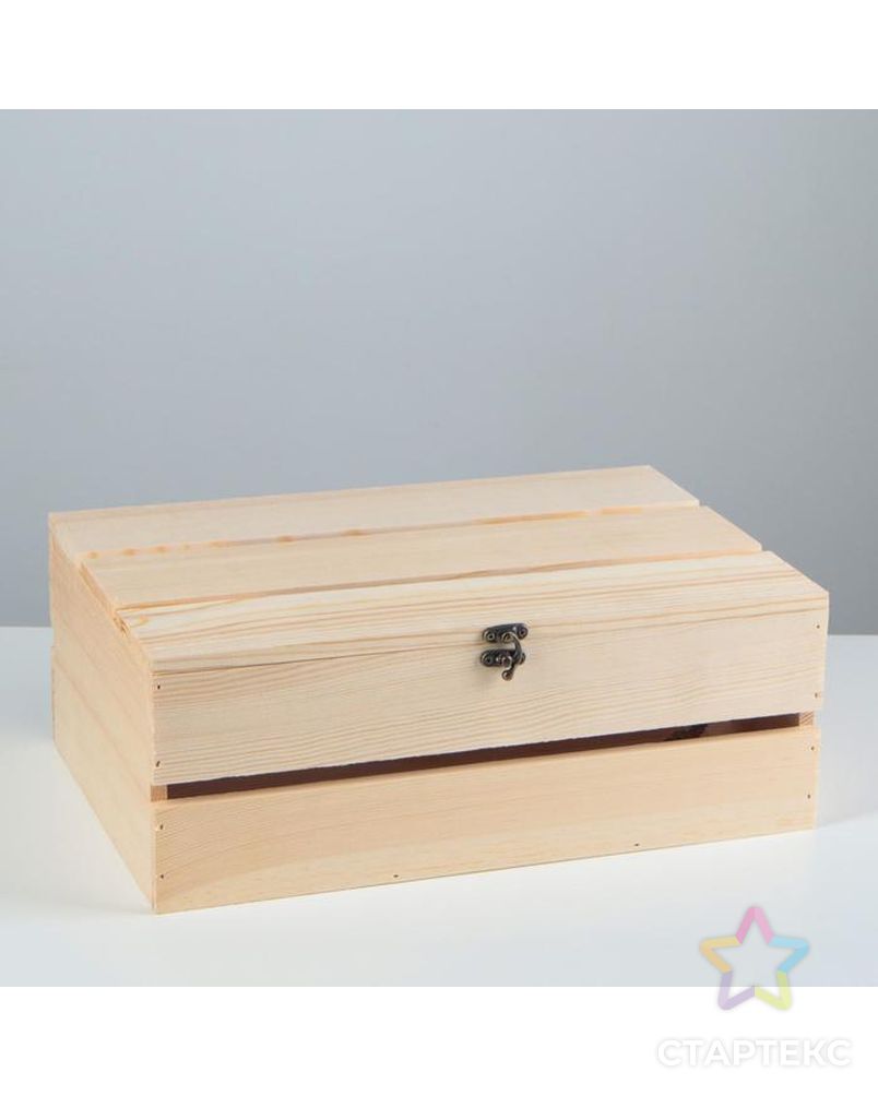 Ящик деревянный 35×23×13 см подарочный с реечной крышкой на петельках с замком арт. СМЛ-138343-1-СМЛ0005525150 1