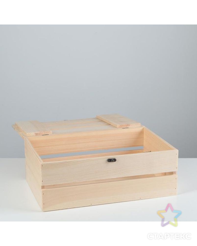 Ящик деревянный 35×23×13 см подарочный с реечной крышкой на петельках с замком арт. СМЛ-138343-1-СМЛ0005525150 2