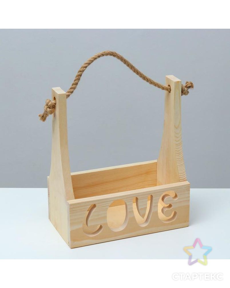 Кашпо деревянное 25×14×29(11) см "Love", ручка канат арт. СМЛ-135735-1-СМЛ0005538644 2