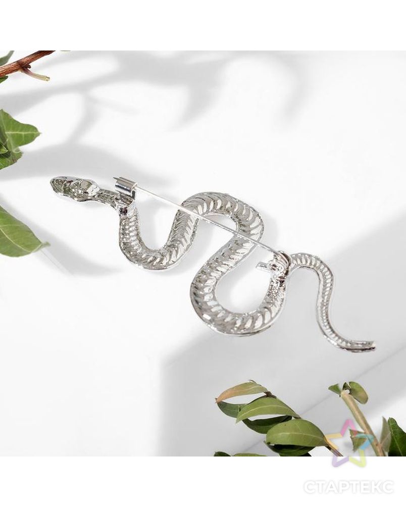 Брошь "Змея" извилистая, цвет серебро арт. СМЛ-214206-1-СМЛ0005556475 2