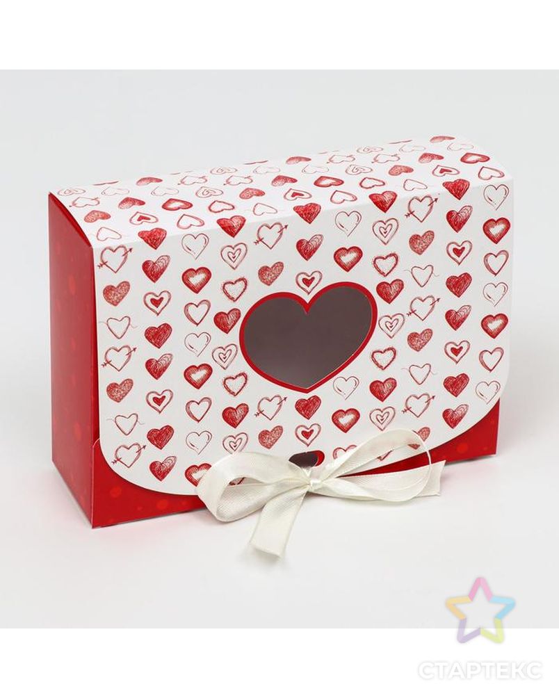 Подарочная коробка сборная с окном "Сердца", 16,5 х 11,5 х 5 см арт. СМЛ-135117-1-СМЛ0005634984 1