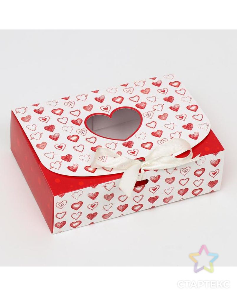 Подарочная коробка сборная с окном "Сердца", 16,5 х 11,5 х 5 см арт. СМЛ-135117-1-СМЛ0005634984 2