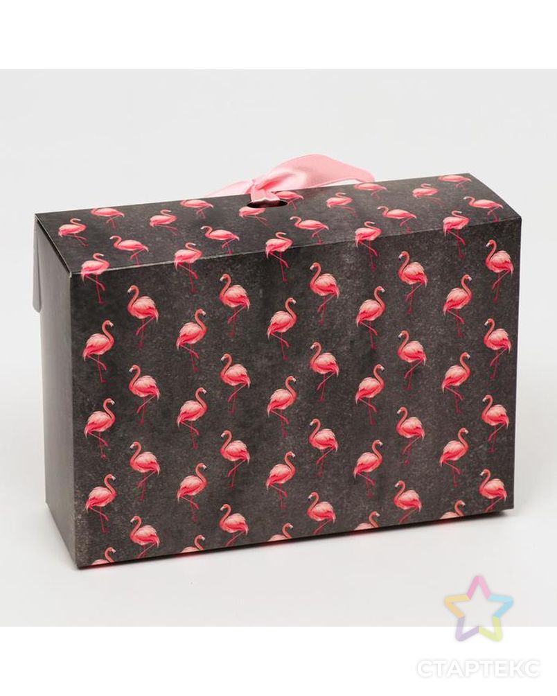 Подарочная коробка сборная с окном "Фламинго на чёрном", 16,5 х 11,5 х 5 см арт. СМЛ-135121-1-СМЛ0005634988 3