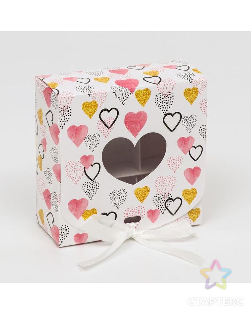 Подарочная коробка сборная с окном "Разноцветные сердечки", 11,5 х 11,5 х 5 см арт. СМЛ-135127-1-СМЛ0005634995 1