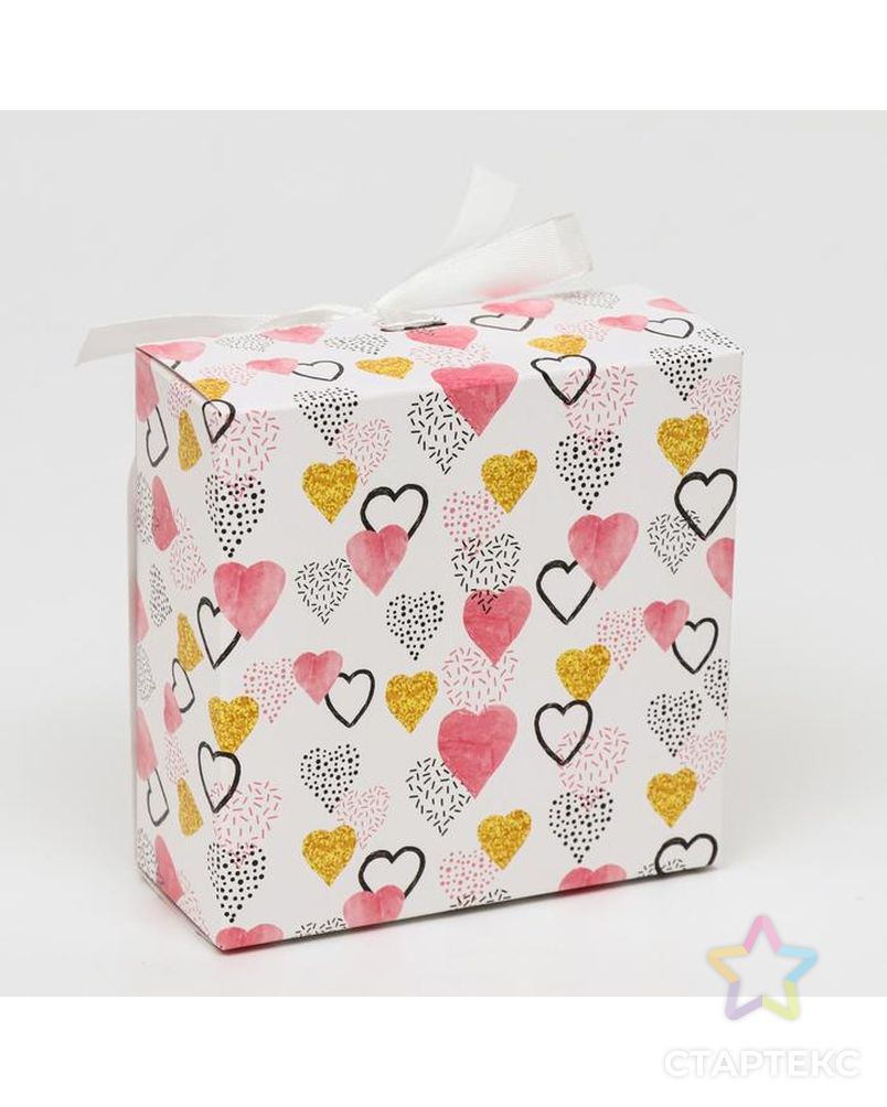 Подарочная коробка сборная с окном "Разноцветные сердечки", 11,5 х 11,5 х 5 см арт. СМЛ-135127-1-СМЛ0005634995 3
