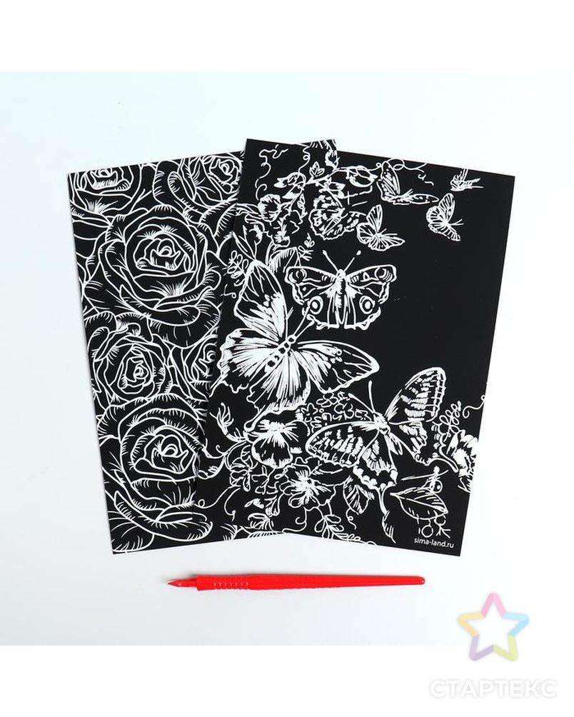 Набор гравюр А5 "Бабочки и цветы" с серебряной основой, 2 шт арт. СМЛ-170700-1-СМЛ0005798297 1