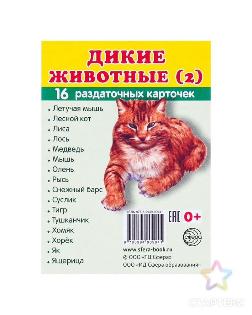 Карточки обучающие "Дикие животные-2" 16 шт., 6,3 х 8,7 см арт. СМЛ-114860-1-СМЛ0000599212