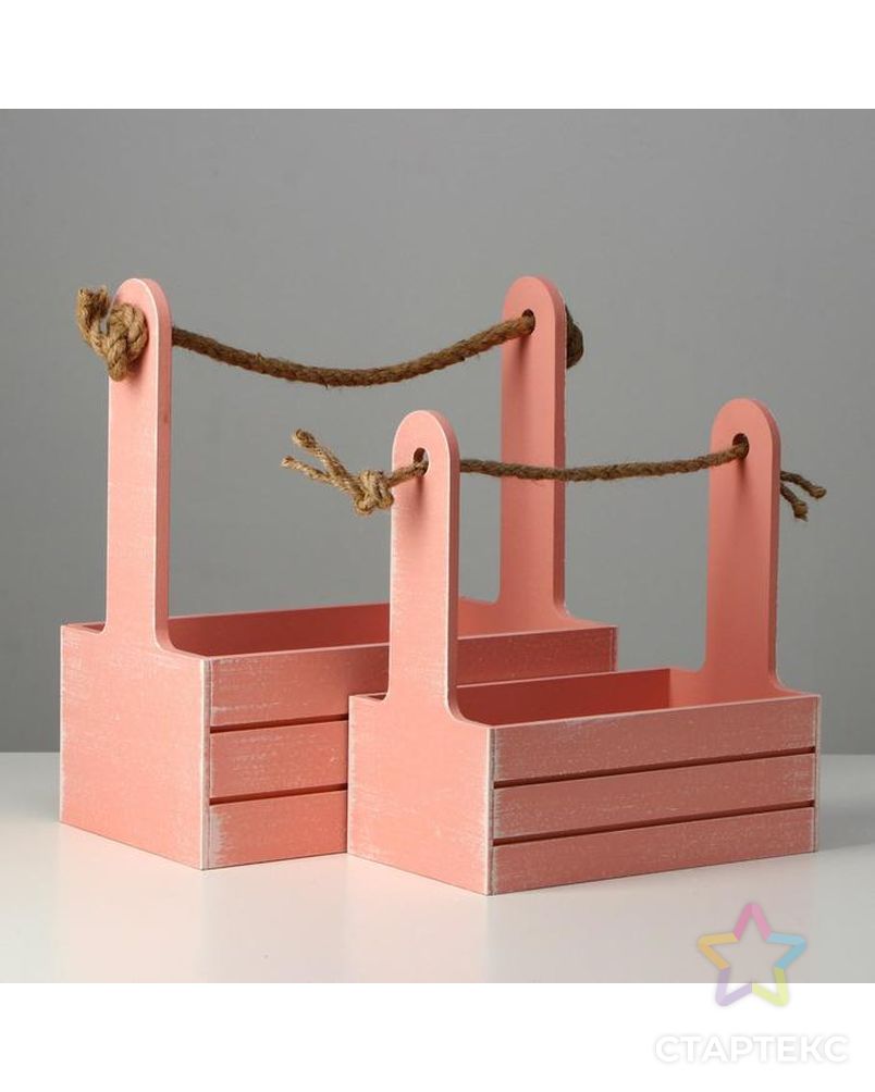 Набор кашпо деревянных 2 в 1 (25.5×15×30; 20×12×23) "Прованс", розовый арт. СМЛ-136045-1-СМЛ0006029961 2