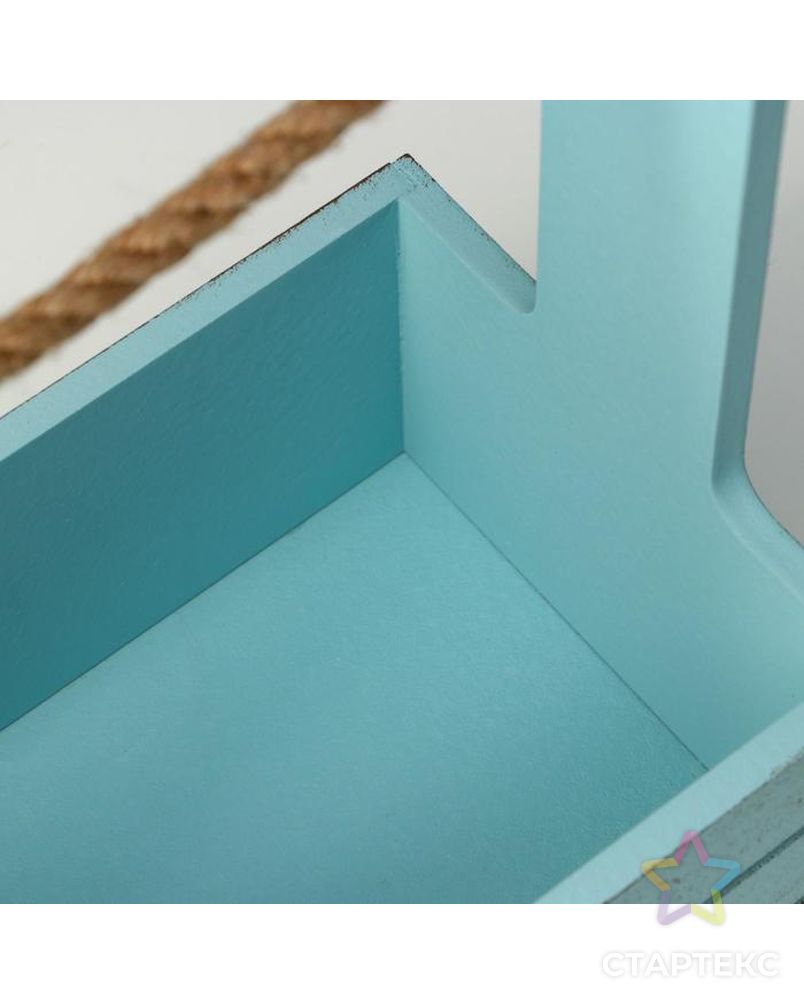 Кашпо деревянное 25.5×15×30 см "Прованс", ручка канат, серо-голубой арт. СМЛ-136047-1-СМЛ0006029963 4