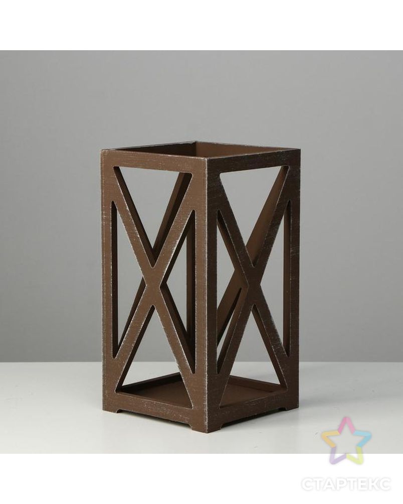 Кашпо деревянное 14×14×26 см "Фонарь Хай-тек Прованс", коричневый арт. СМЛ-136284-1-СМЛ0006029972 2