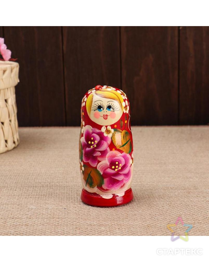 Матрёшка 3-х кукольная "Таня"розы, с божьей коровкой, 11см, ручная роспись. арт. СМЛ-134829-1-СМЛ0006032597 4