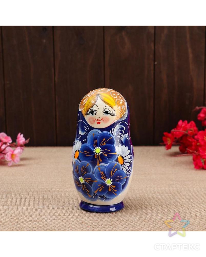 Матрёшка 5-ти кукольная "Нина" синяя , 13см, ручная роспись. арт. СМЛ-144449-1-СМЛ0006032600 4