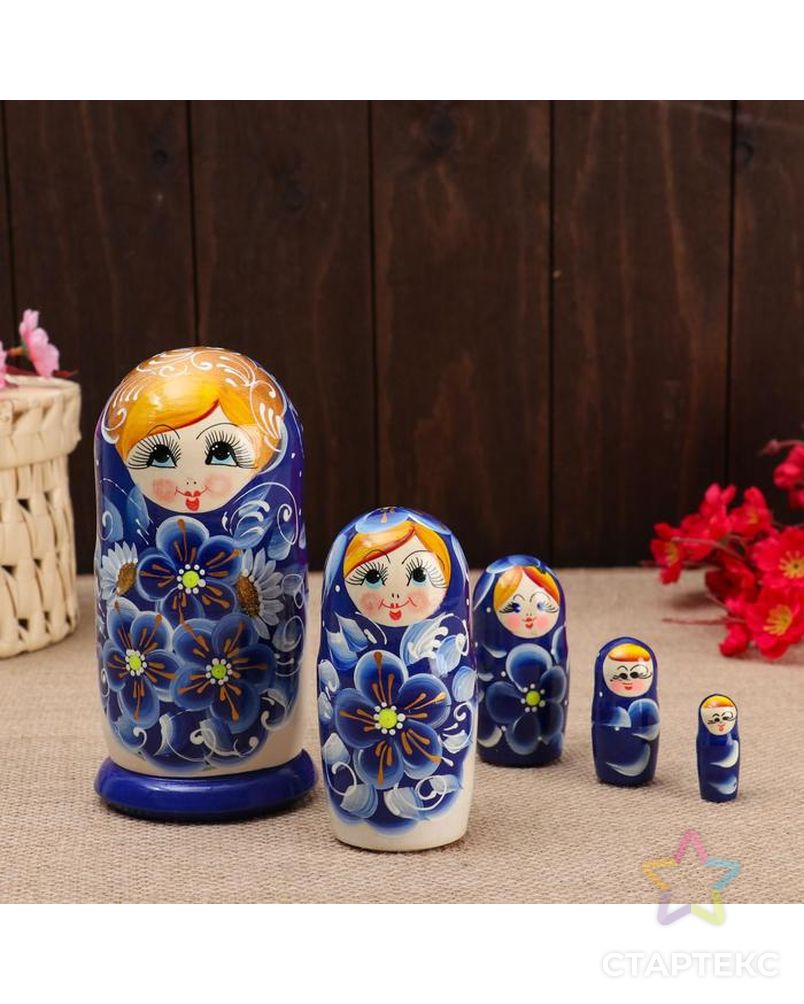 Матрёшка 5-ти кукольная "Нина" синяя , 14-15см, ручная роспись. арт. СМЛ-141112-1-СМЛ0006032603 1