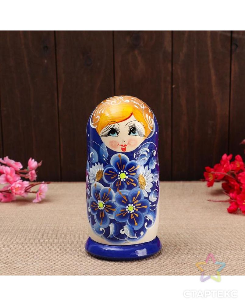 Матрёшка 5-ти кукольная "Нина" синяя , 14-15см, ручная роспись. арт. СМЛ-141112-1-СМЛ0006032603 4
