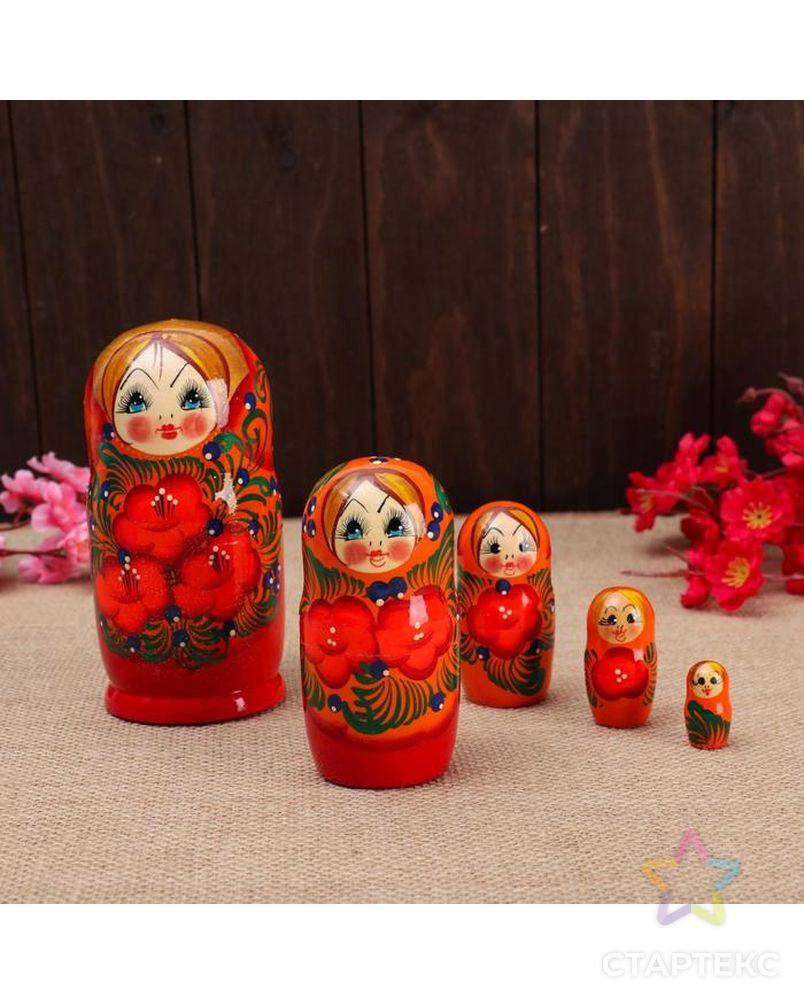 Матрёшка 5-ти кукольная "Галя" оранжевая , 14-15см, ручная роспись. арт. СМЛ-141113-1-СМЛ0006032604
