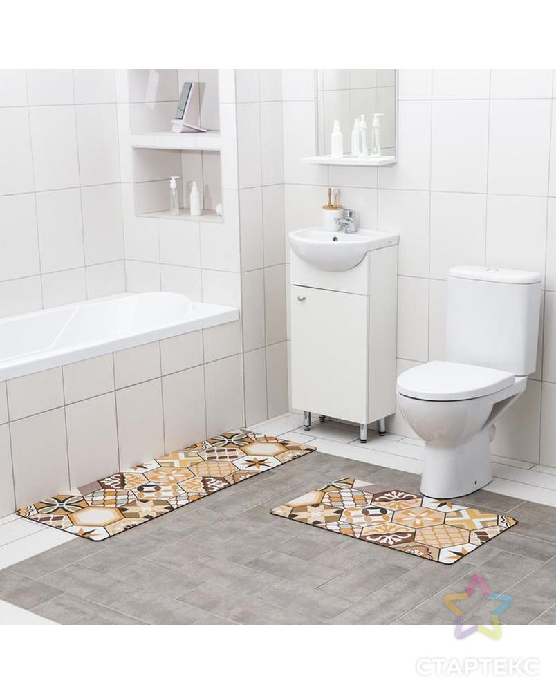 Набор ковриков для ванны и туалета Доляна «Мистери», 2 шт: 45×75, 45×120 см, цвет серый арт. СМЛ-155298-3-СМЛ0006073523 2