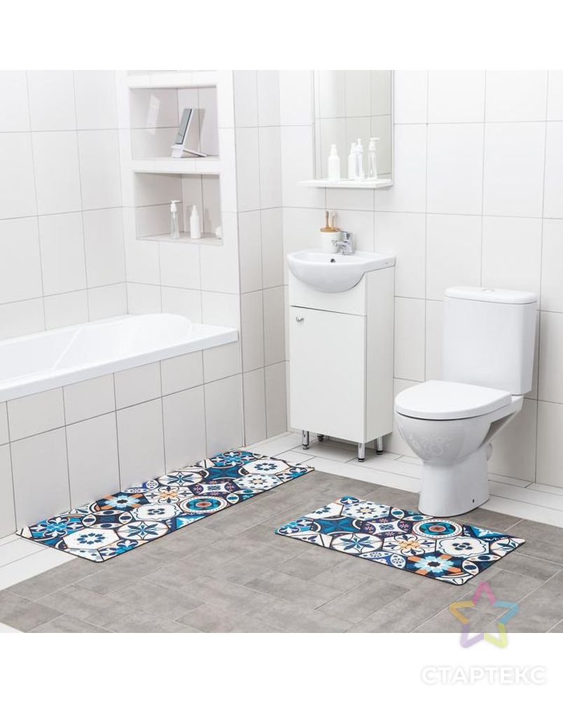 Набор ковриков для ванны и туалета Доляна «Мистери», 2 шт: 45×75, 45×120 см, цвет серый арт. СМЛ-155298-2-СМЛ0006073524 2