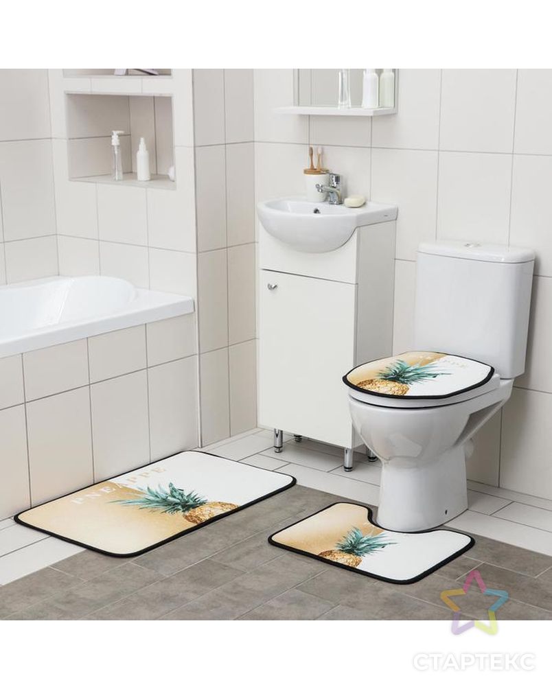 Набор ковриков для ванны и туалета Доляна «Ананас», 3 шт: 50×80, 45×50, 38×43 см арт. СМЛ-157080-1-СМЛ0006073525