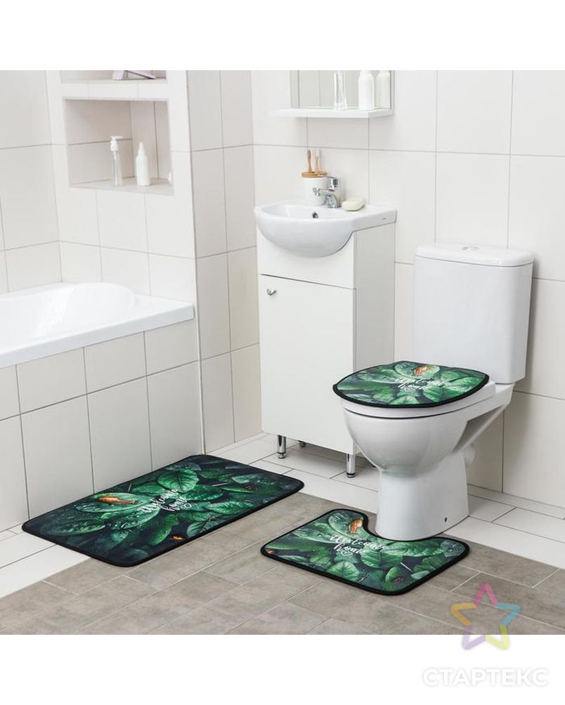 Набор ковриков для ванны и туалета Доляна «Тропики», 3 шт: 50×80, 45×50, 38×43 см арт. СМЛ-157081-1-СМЛ0006073526 2