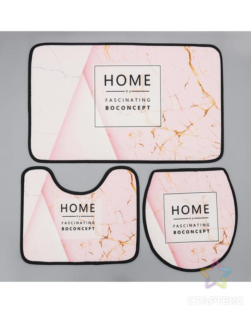 Набор ковриков для ванны и туалета Доляна Home, 3 шт: 50×80, 45×50, 38×43 см, цвет розовый арт. СМЛ-157011-1-СМЛ0006073527