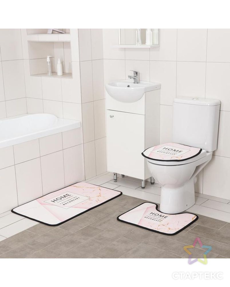 Набор ковриков для ванны и туалета Доляна Home, 3 шт: 50×80, 45×50, 38×43 см, цвет розовый арт. СМЛ-157011-1-СМЛ0006073527 2
