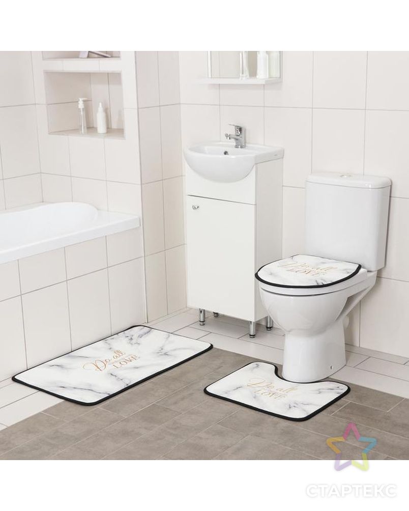 Набор ковриков для ванны и туалета Доляна «Мрамор», 3 шт: 50×80, 45×50, 38×43 см, цвет белый арт. СМЛ-157012-1-СМЛ0006073528 2