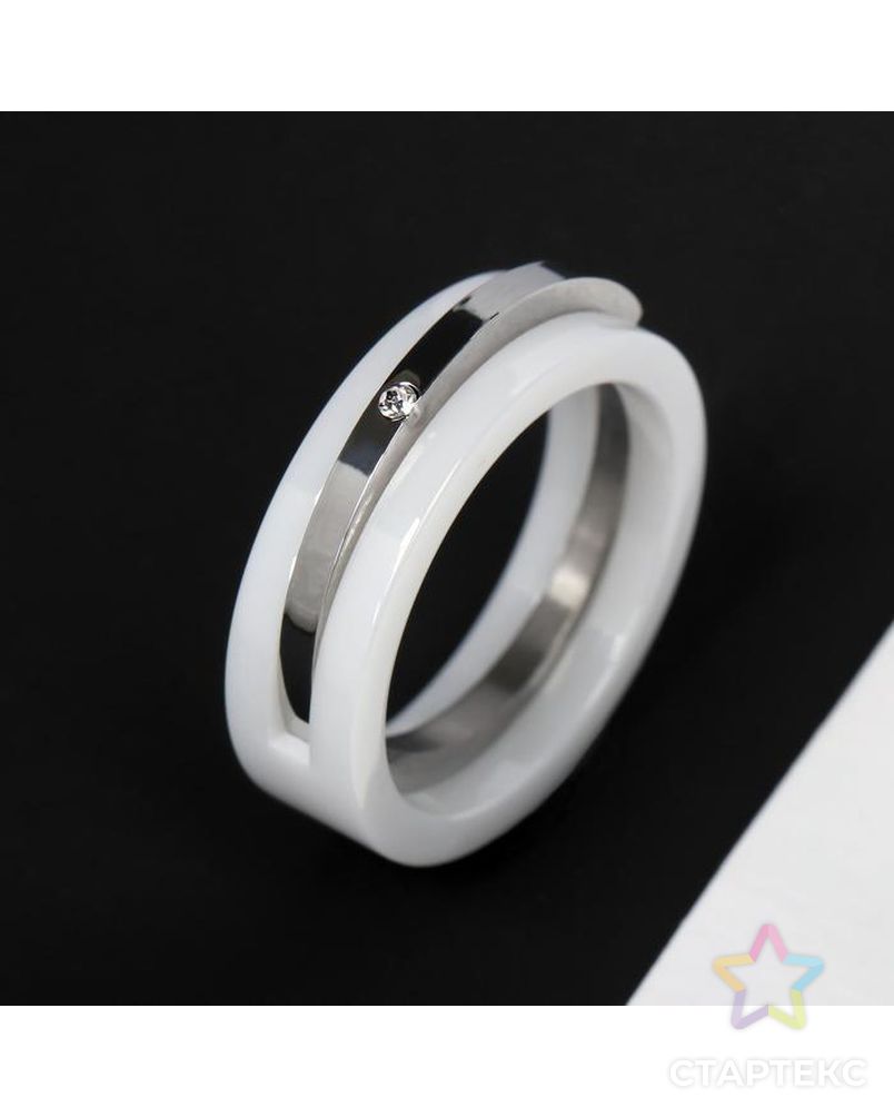 Кольцо керамика "Слайдер", цвет белый в серебре, 18 размер арт. СМЛ-137085-1-СМЛ0006247751 1