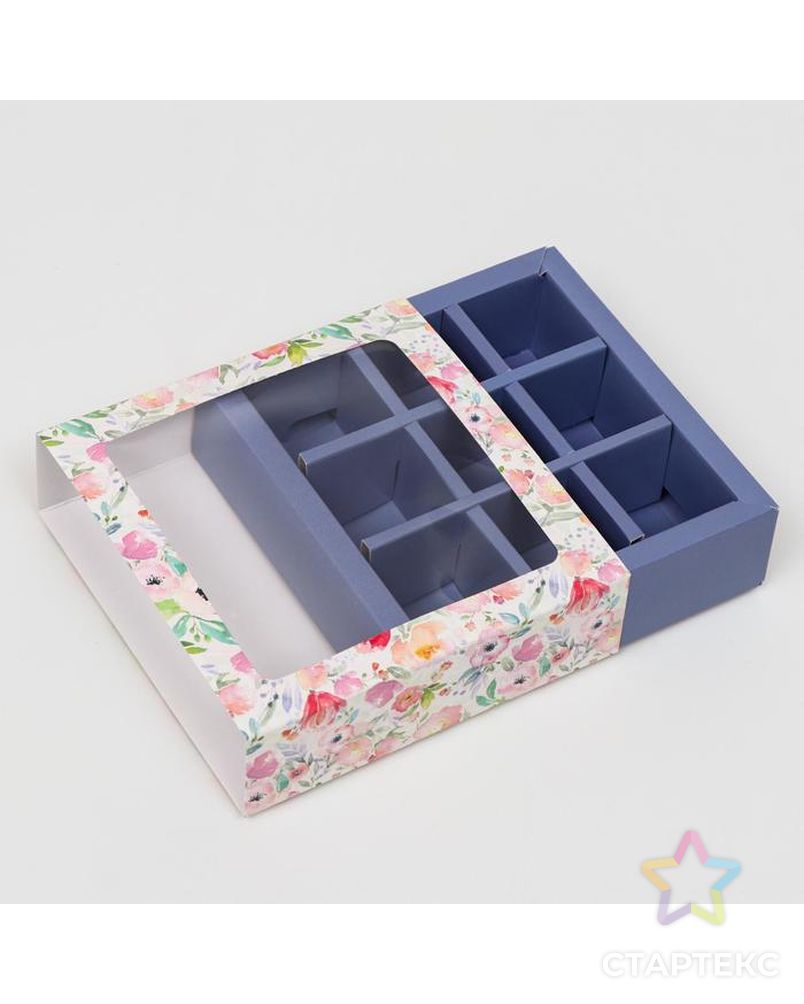 Коробка под 9 конфет с обечайкой "Весна" сиреневая, с окном, 13,7 х 13,7 х 3,5 см арт. СМЛ-136452-1-СМЛ0006259654 3