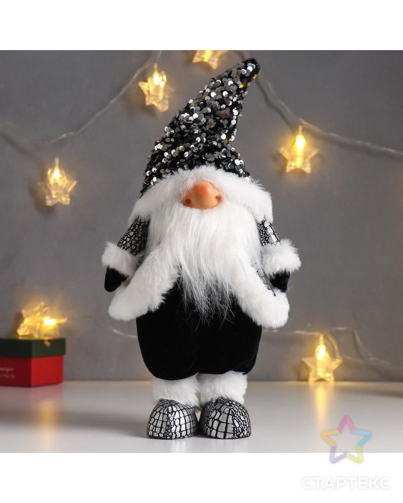 Кукла интерьерная "Дед Мороз в чёрной шубке и колпаке с пайетками" 41х11х16 см арт. СМЛ-168311-1-СМЛ0006260117 1